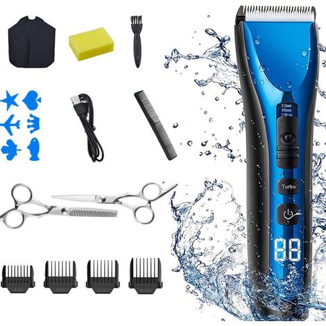 Tondeuse à cheveux électrique avec ciseaux de coiffeur et 4 sabots de guidage (1/5)