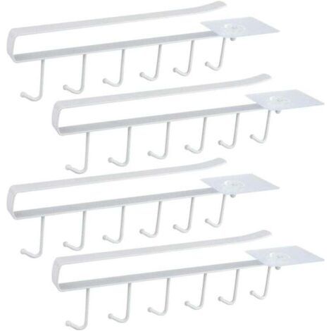 Blanc Lot de 4 Armoire Insert Porte-Tasses Porte-gobelet pour 6 Tasses Crochets de rangement pour Tasses Rangement Crochets pour Ustensiles de Cuisin (1/4)