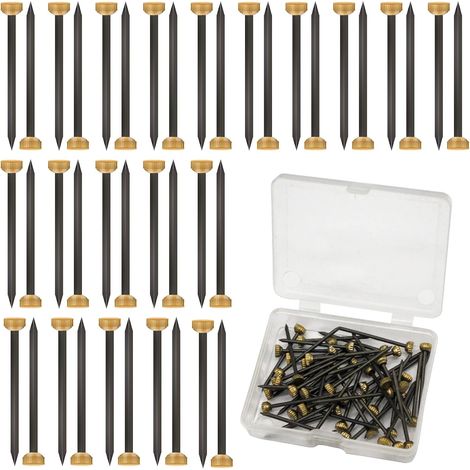 Lot de 50 clous de suspension de photos avec tête en laiton de 4 mm pour accrocher des photos avec boîte de rangement en plastique noir et jaune - Petits clous pour cadre, murs, clôtures en (1/5)