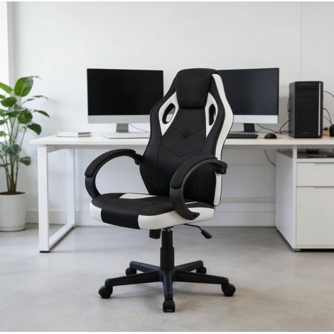 Silla gaming de oficina regulable, respaldo alto, negra y blanca DESVIAE (1/5)