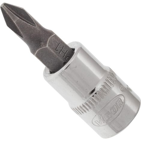 VIGOR Innenvierkant Antrieb 6,3 = 1/4 Zoll Schraubendreher-Einsatz Kreuzschlitz-Profil (PH) V2436N ∙ Vierkant hohl 6,3 mm (1/4 Zoll) ∙ Kreuzschlitz Profil PH ∙ PH 1 ∙ Gesamtlänge: 38 mm (1/3)