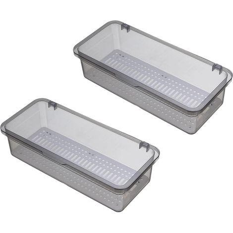 Plateau à couverts avec couvercle, organisateur d'ustensiles Transparent, récipient à ustensiles de cuisine avec égouttoir pour cuillères fourchettes baguettes 2 pièces (Grey) (1/5)