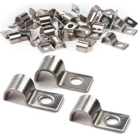 Packung mit 50 einlochigen, 8 mm breiten Kabelbindern aus Edelstahl für Kabel mit 8–9 mm Durchmesser, U-förmige Halterungen mit 1 Loch (1/5)
