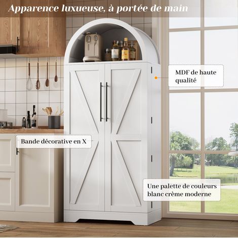 Armoire arquée 70x40x165 cm blanche en MDF avec étagères ouvertes et rangement à portes (1/3)