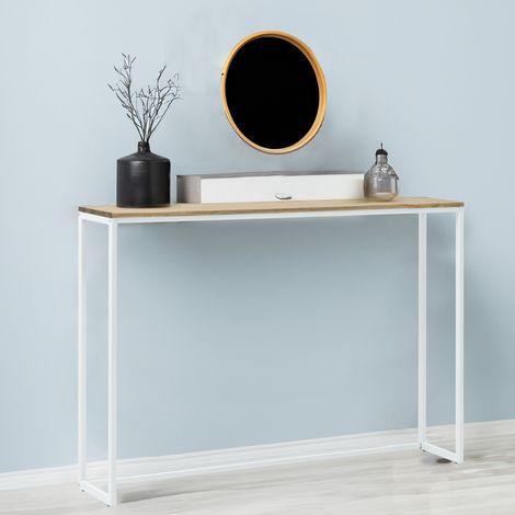 Consola Recibidor iCub Eco-Line 78x30x80cm Blanca en madera maciza de pino acabado envejecido estilo Industrial Box Furniture (1/5)