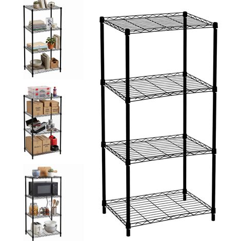 Relaxdays metal shelving unit, 4-tier, 35 kg each, H×W×D 120×56×35 cm, home, cellar & garage, tool-free, steel, black (1/5)