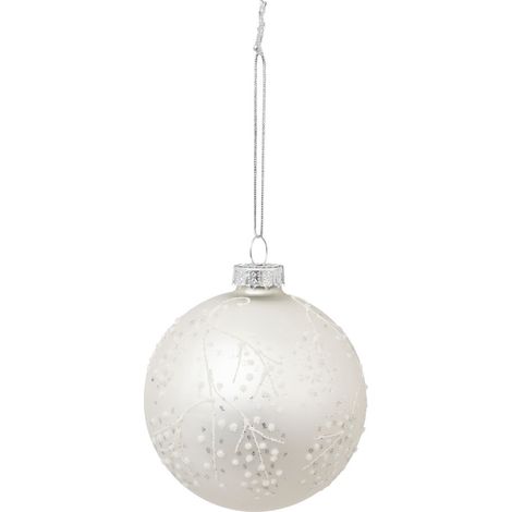 Déco Sapin Boule de Noël en Verre D 8 cm blanc décor pailleté - Feeric Christmas