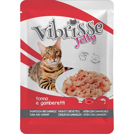 18 buste 70 g cad.: Vibrisse Cat busta Jelly al tonno con gamberetti 18 buste da 70 g cad.
