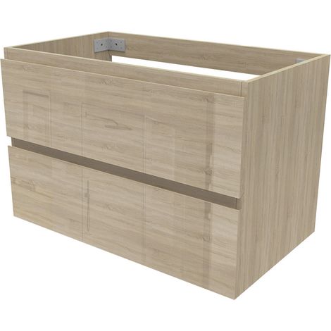 Meuble de Salle de Bain Brillant 80cm avec 2 tiroirs, Meuble sans vasque, Chêne