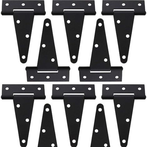 Set of 10 x 10.2 cm T-hinges for garden sheds, barn doors, gates, fences, and garden gates, black wrought iron (1/4)