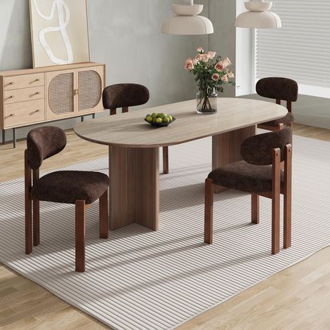 Lot de 4 chaises de Salle à Manger Modernes, chaises rembourrées avec Pieds en Bois et Dossier Fixe en Tissu, pour Salle à Manger, Cuisine, Restaurant – Pieds Brun foncé, Couleur Brun foncé (1/5)