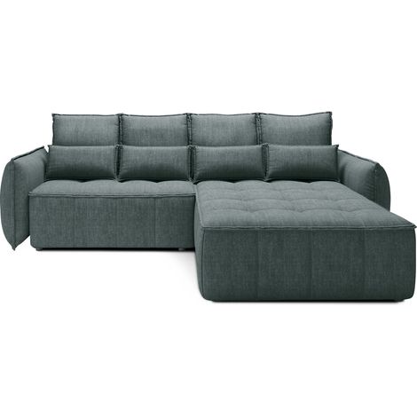 Canapé d’angle tissu effet cuir KAMPUS – Convertible et rangement angle droit-Vert sapin-angle droit (1/5)