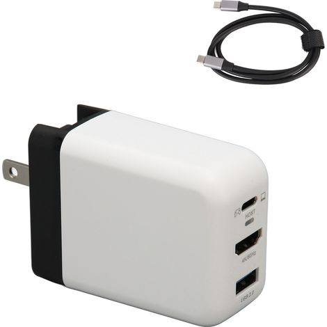 Chargeur USB-C 65W GaN pliable, 3 ports, interface HDMI 4K 60Hz, pour Switch, écran, TV, projecteur, 100-240V, noir/blanc, prise US (1/5)