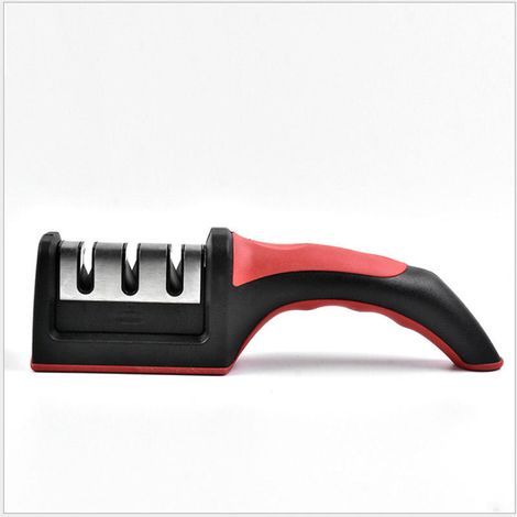 Afilador de cuchillos manual de una pieza y tres etapas, afilador de cuchillos de cocina 3 en 1, afilador de cuchillos desmontable, afilador de cuchillos con base antideslizante (rojo) (1/5)