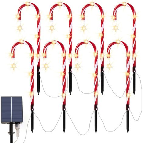 8 pièces lumières de canne de Noël en plein air, lumières de canne à sucre de Noël LED, lumières de jardin solaires, décorations de fête de Noël