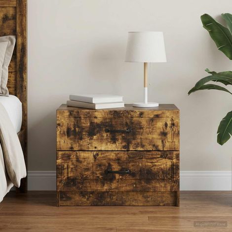 Table de chevet à 2 tiroirs en bois d’ingénierie chêne fumé 62 x 34,5 x 44,5 cm, 15.35kg - PANGIVO (1/5)