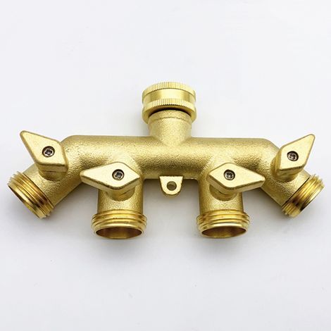 4-Wege-Monobloc-Anschluss aus Messing, 3/4"-Gartenschlauchverteiler, Schlauchumsteller mit separatem Ein-/Aus-Ablassventil für Haushalts-, Küchen- und Gartenwaschmaschine (1/5)