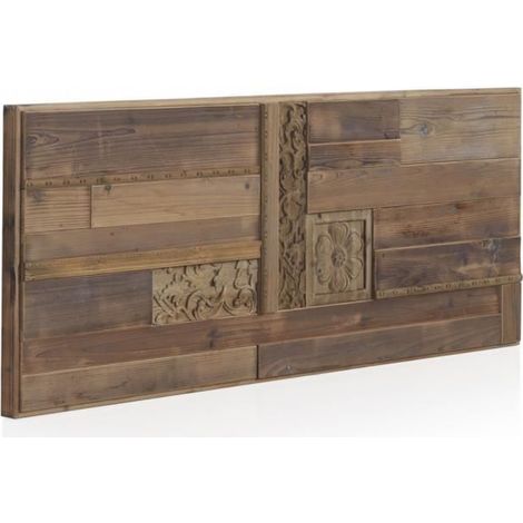 Tête de lit en panneaux MDF plaqué en sapin coloris naturel - Longueur 145 x Hauteur 60 x Largeur 6 cm (1/4)