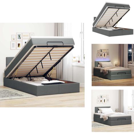 Lit ottoman avec matelas et LED gris foncé 120x200 cm tissu - Lit Ottoman - Lits Ottoman - Lit - Lit Avec Rangement (1/5)
