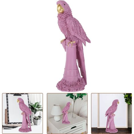 Figura de loro de resina rosa, 25,5 x 11 x 7,5 cm
