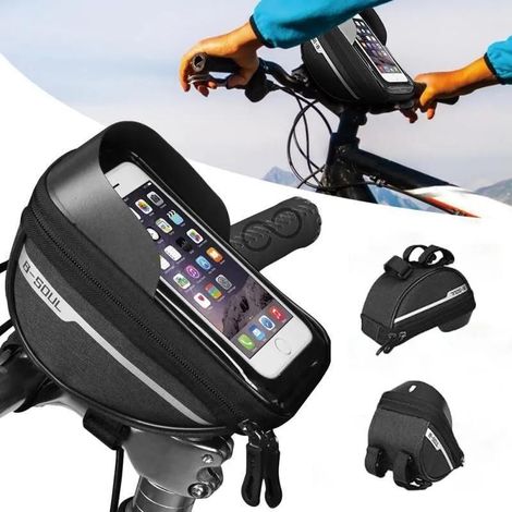 Sacoche de vélo B-SOUL, sacoche de guidon, sacoche avant, sacoche de visière pour casquette de VTT, sacoche pour téléphone portable à écran tactile. (1/5)