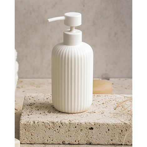 Exagonshop Dispenser portasapone da appoggio in ceramica bianco