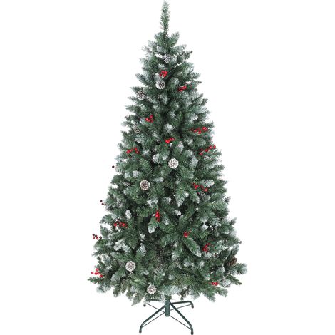 Albero di Natale Alto 180 cm da Interno con 620 Rami, Pigne e Bacche Rosse, Base in Metallo, Verde (1/5)
