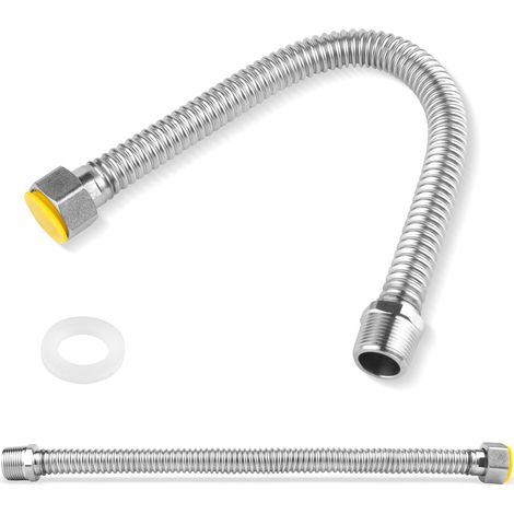 Tuyau ondulé en acier inoxydable 3/4" G3/4 DN20 - Tuyau flexible extensible - 40 cm - Universel - Avec joint en caoutchouc - Pour chauffage, station d'eau domestique, solaire, climatisation (1/5)