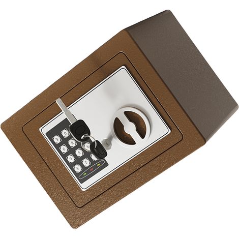 Coffre fort miniature métal anti-feu étanche avec clavier et 2 clés de secours, sac à documents, coffre sécurité intérieur bureau dormatoire mural discret 0.17 pi³ or café (1/5)