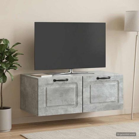 Beyamis Meuble TV mural en bois d'ingénierie gris béton, 78,5 x 41 x 30 cm. (1/5)