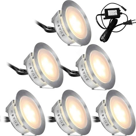 Lot de 6 Spot LED Encastrable Extérieur Blanc Chaud, IP67 Étanche, DC12V 1,5W Ø55mm Spots à Encastrer Extérieur pour Terrasse Bois Escalier (1/5)