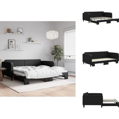 Tagesbett Ausziehbar Schwarz 100x200 cm Stoff - Schlafsofa - Doppelbett - Gästebett - Ausziehbares Bett - Boxspringbett (1/5)