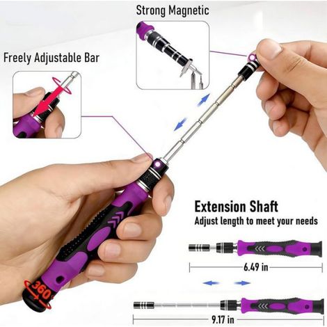 Kit De Tournevis - 115 En 1 - Magnétique Et Isolé - Réparation Téléphone Portable - Violet (1/5)