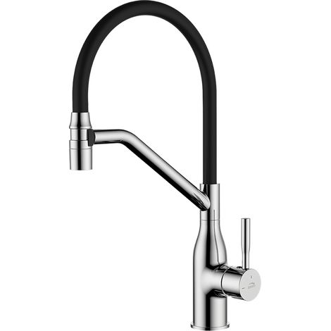 Rubinetto Lavello Cromato-Nero  Beccuccio Flessibile a U, Design Moderno e Risparmio Idrico (1/3)