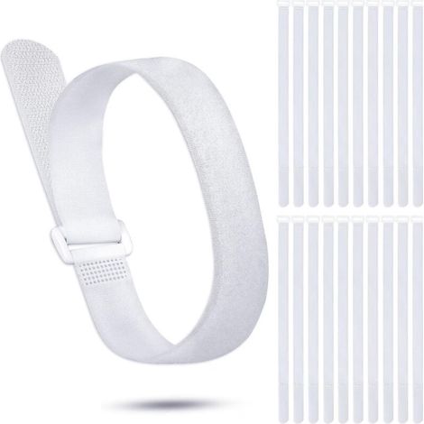 Lot de 20 attaches auto-agrippantes réutilisables pour câbles, attaches réglables  (blanches), compatibles avec tous les câbles (1/5)