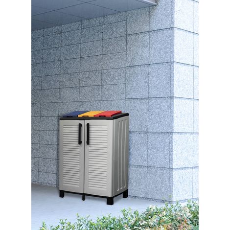 Dmora Armoire extérieure ou interne, porte mobile 3 sacs à 2 portes, 100% Made in Italy, 68x37h90 cm, couleur gris clair et couvercles de couleur, avec emballage renforcé (1/3)