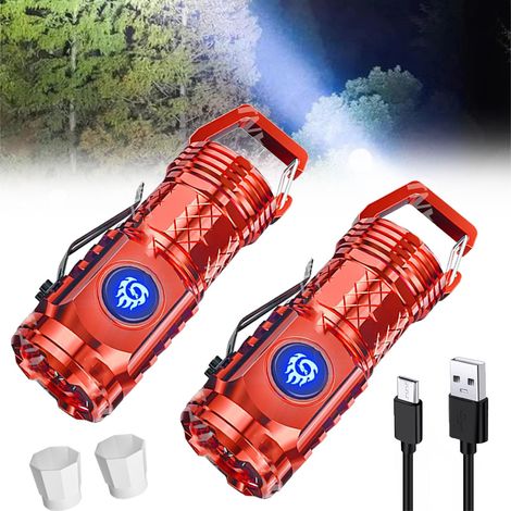 Mini lampe de poche rechargeable 2 pièces, lampe de poche monstre à trois yeux, cinq modes d'éclairage, puce intelligente intégrée, étanche, rouge (1/5)