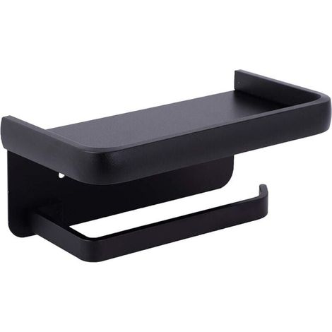 ZVD Porte Papier Toilette Mural Support Papier Rouleau Aluminium Derouleur Papier WC avec Étagère de Rangement Noir (1/4)