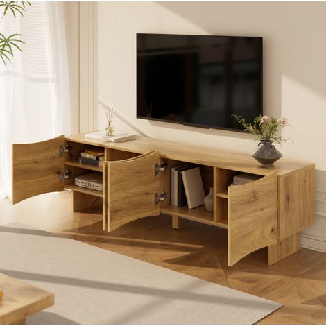 Meuble tv rangement 155 cm bois naturel quatre portes OKMYHOME (1/5)