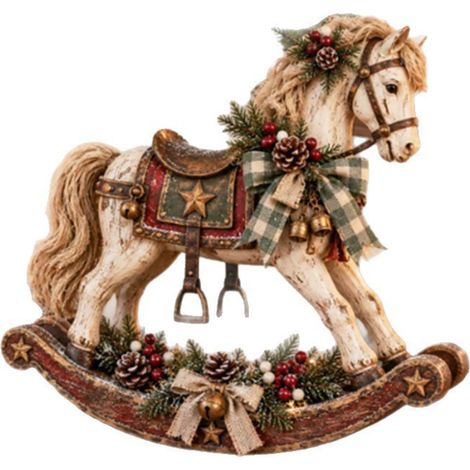 Adorno navideño vintage con forma de caballito mecedor. (1/5)