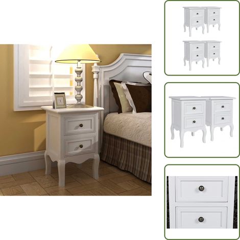 Nachttische 4 Stück mit 2 Schubladen Weiß MDF - Vintage Nachttisch - MDF Nachttisch - Weiße Nachttische - Nachttische Mit Schubladen - Wohnzimmer Dekoration (1/5)