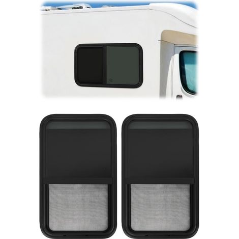 2 x Camping Car Window with Mosquito Net & 2 Finishing Rings Tempered Glazing Window Camping Car Sliding Window for Campervans Windows for Motorhomes 45.7276.2cm (1/5)