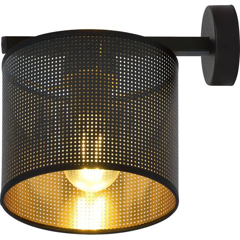 Applique Industrial 1 Luce Cigno In Acciaio Nero E Paralume A Cilindro Oro (1/4)