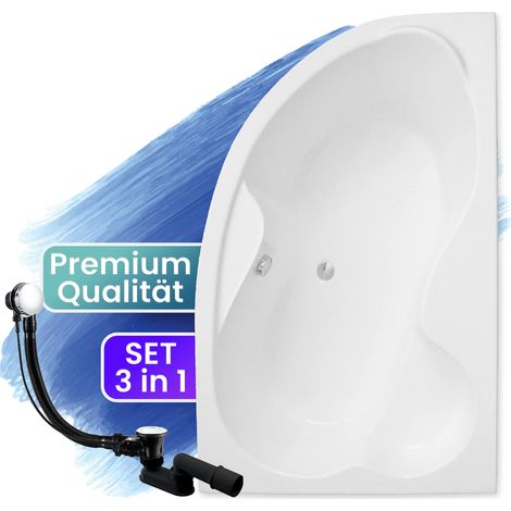 Badewanne Eckbadewanne 160x105 Rechts, Ablaufgarnitur & Füßen GRATIS - Komplettset 3in1 Original Acryl Wanne Premium Siphon - BADLAND MEGA (1/5)