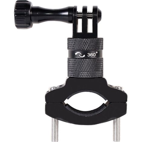 Supporto universale in alluminio per action camera da manubrio con rotazione a 360 gradi, adatto a biciclette e motociclette, cinghia di montaggio, adattatore di montaggio per riprese dinamiche. (1/5)
