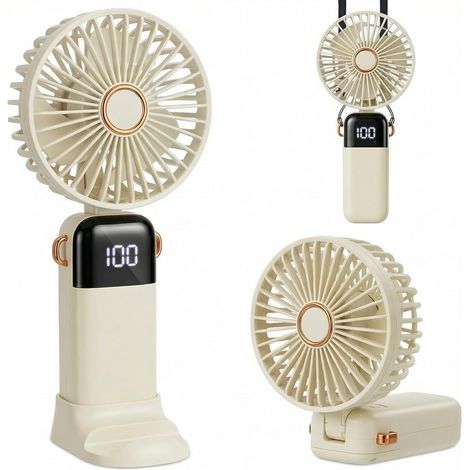 CNMTCCO Wiederaufladbarer tragbarer Ventilator, Mini-Ventilator 3000 mAh, klein und leise, 3-in-1 5-Gang-Taschenventilator für Büro, Kinder und Outdoor-Aktivitäten (Weiß) (1/5)