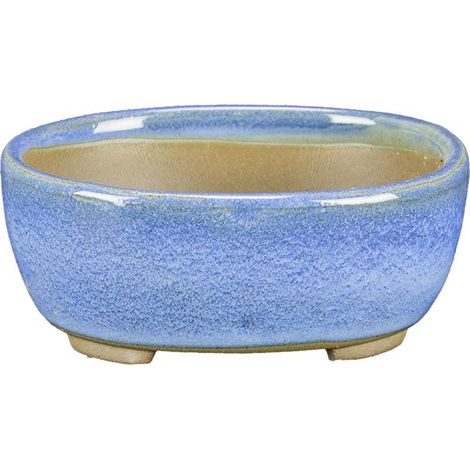 Vaso per bonsai Giapponese Morrisan ovale in gres smaltato azzurro 9,5x7,5x3,5 cm - B02-8-1A (1/4)