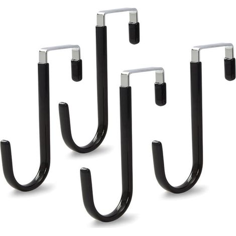 Lot de 4 crochets de porte épais en plastique pour porte de moins de 3,7 cm de largeur comme crochets d'armoire, porte-manteau (noir) (1/5)