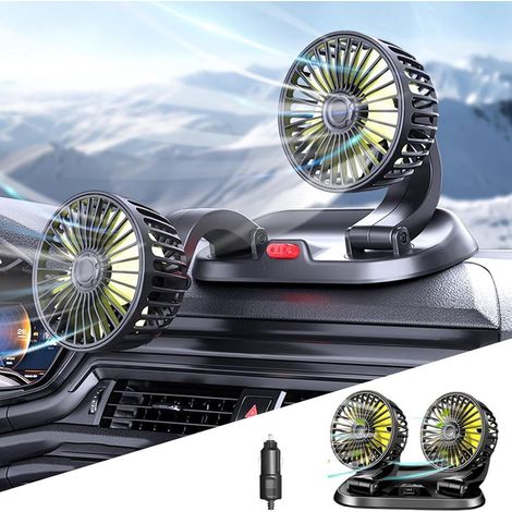 Trade Shop - Mini Ventilador De Coche Eléctrico Portátil Giratorio 2 Cabezas Suv Camper Camión 12v - (1/5)