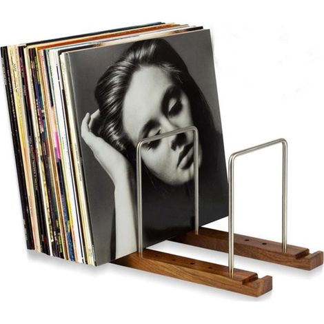 Porta dischi - Sistema di archiviazione per LP - Sistemi di archiviazione per CD/DVD - Porta CD - Mobile per LP - Porta vinili - Legno di noce - Sistema di archiviazione per vinili – Mobile per LP - (1/5)